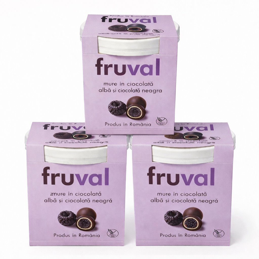 Set 3 cutii Fruval, Mure în ciocolată albă și ciocolată neagră