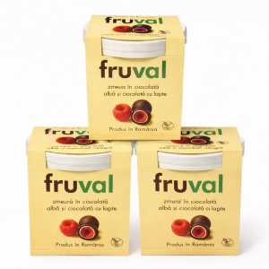 Set 3 cutii Fruval, Zmeură în ciocolată albă și ciocolată cu lapte