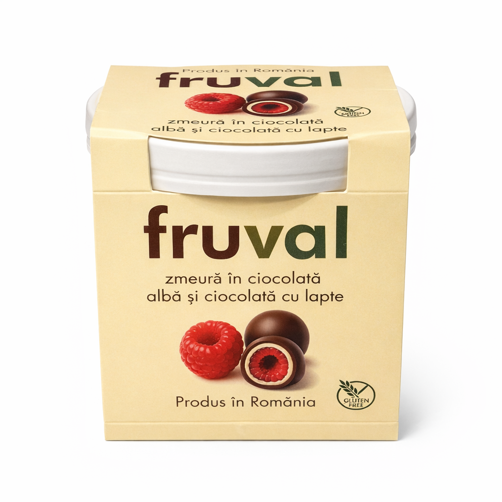 Fruval, Zmeură în ciocolată albă și ciocolată cu lapte