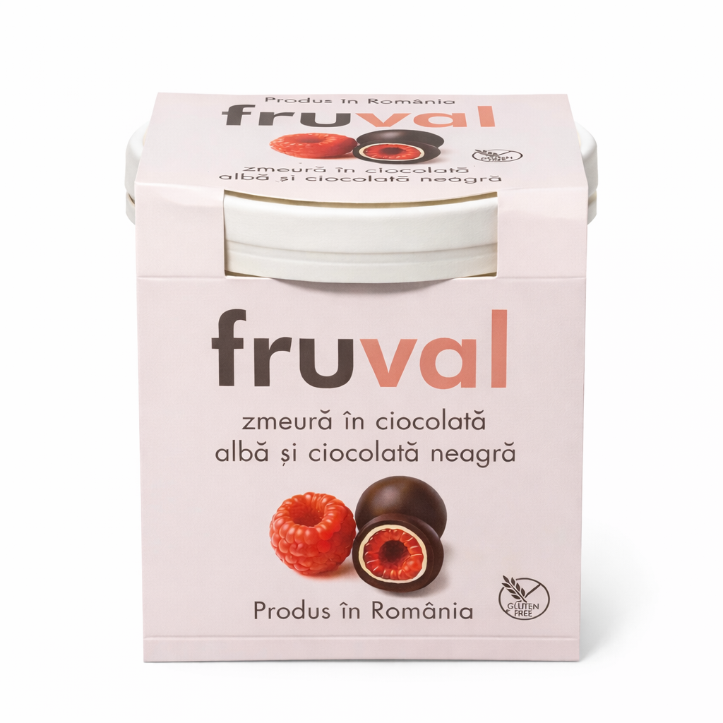 Fruval, Zmeură în ciocolată albă și ciocolată neagră